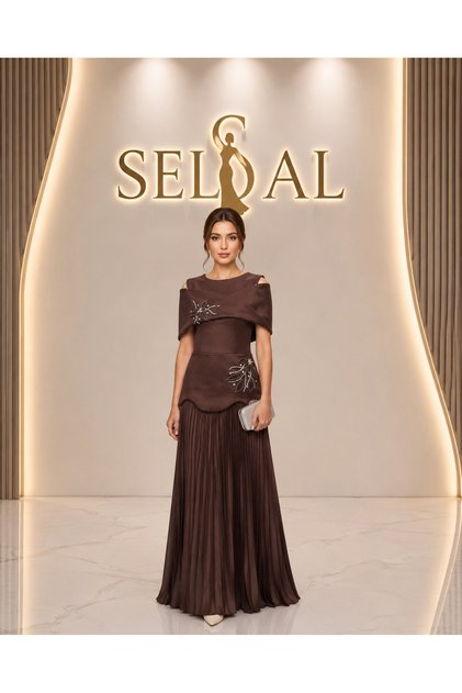 Luxury Rosita Pleated Dress - Brown