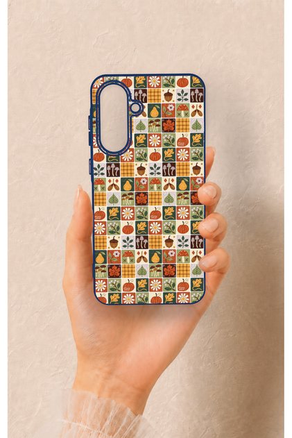 Samsung A56 Compatible Autumn Themed Patchwork Patterned Silicone Case