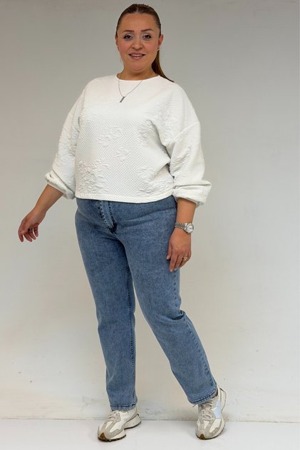 9185-4 Plus Size Stonewashed Flared Leg Jeans - Ice Blue