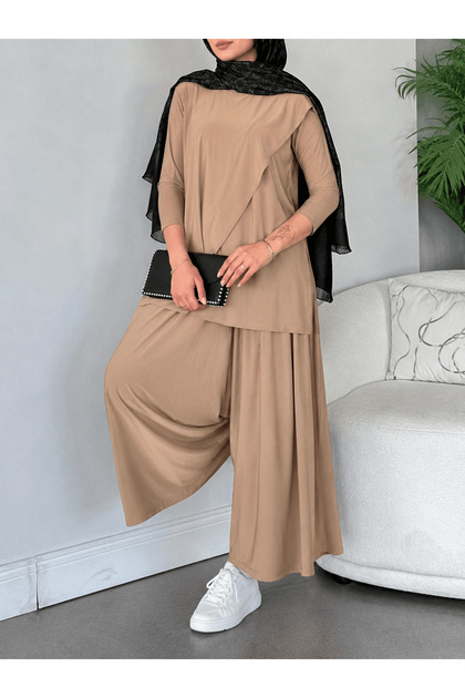 Asymmetrical Cut Sandy Suit - Mg - Beige