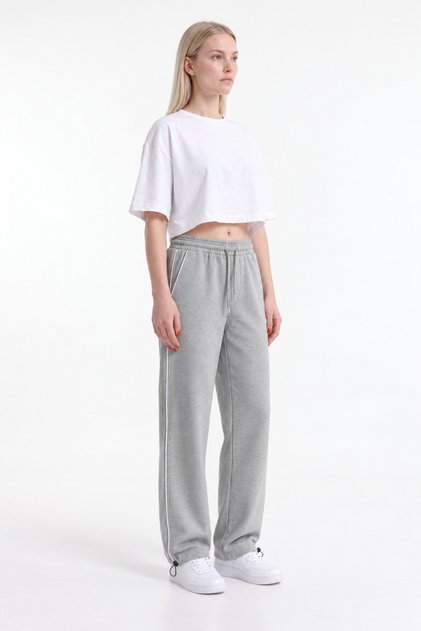 Women's Baggy Sweatpants with 3 Threaded Side Piping and Adjustable Legs