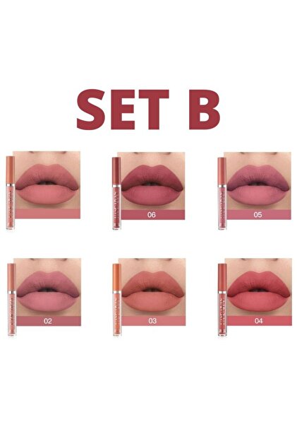 Set 6 rujuri lichide mate, rezistente la transfer, cu fixare de până la 8 ore (SET B)
