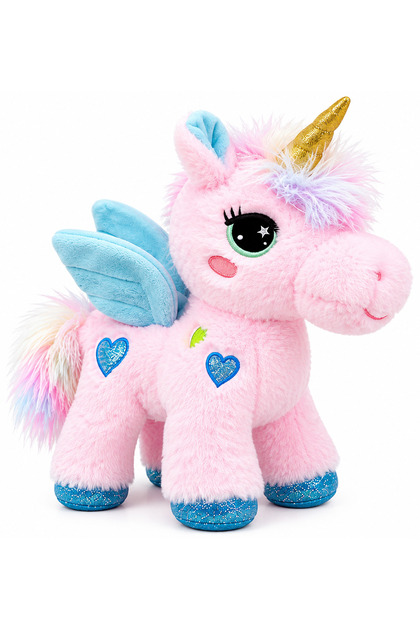 Kanatlı Unicorn Peluş Oyuncak – Pembe ve Beyaz Renk Seçenekli, Simli Boynuzlu, Kalp Desenli Yumuşak Peluş