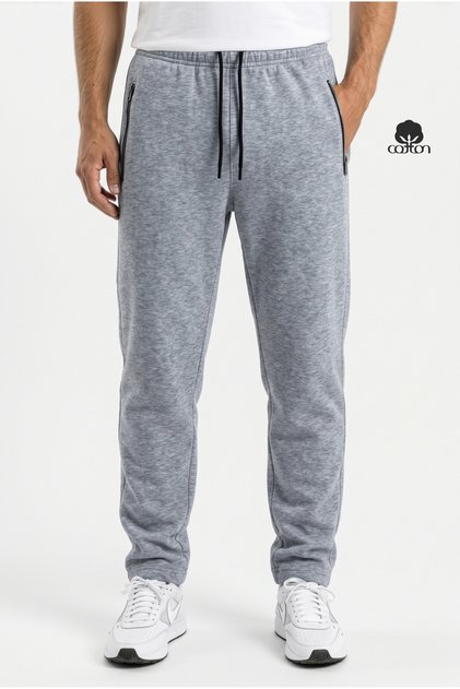 Men's Monza Autumn Collection, Regular Waist, Regular Fit, Unlined Three-Thread Sweat Pants Gray Melange