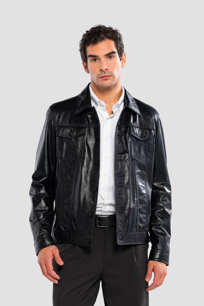 Men's Genuine Leather Black Leather Leather Coat