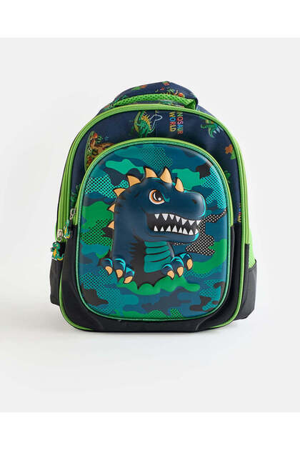 Boys Green Dinosaur Printed Backpack