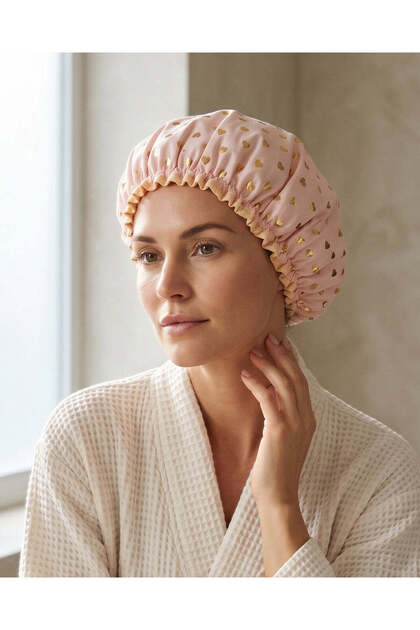 Light Pink Heart Print Shower Cap