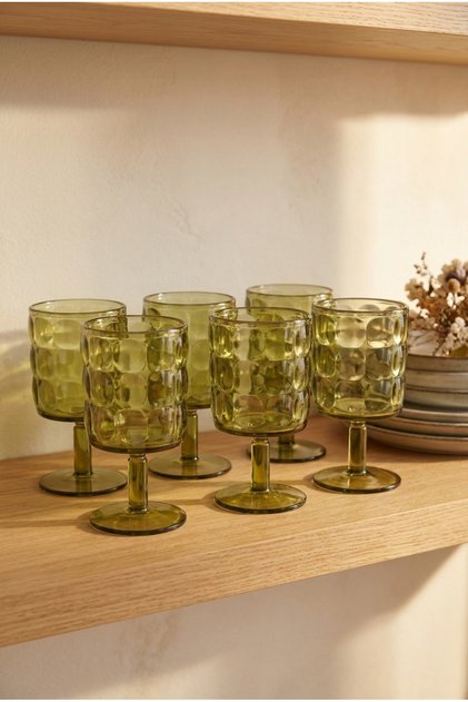 Set of 6 Acrylic Water Glasses with Embossed Pattern, 340 ml