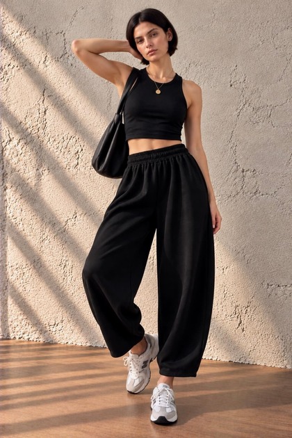 Women's 2 Thread Futter Fabric Balloon Cut Sweatpants My3535