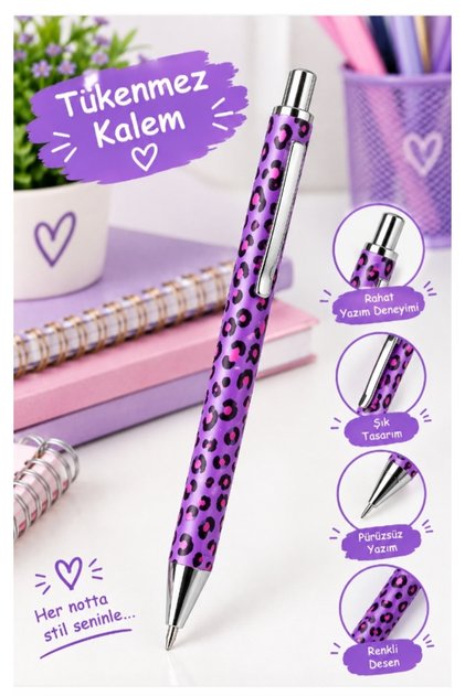 Leoparlı Mor Tükenmez Kalem