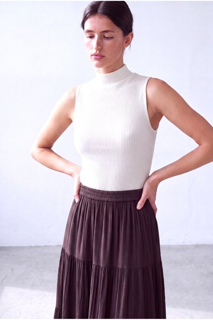 Women's Ecru Viscose Camisole High Neck Sleeveless T-Shirt Sabrina
