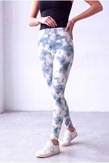Women's Blue / White Cotton High Waist Tie-Dye Patterned Leggings Maya