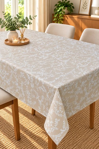Liquid-Proof Oilcloth Floral Cream Tablecloth | Stain-Resistant, Easy-To-Clean Pvc Tablecloth