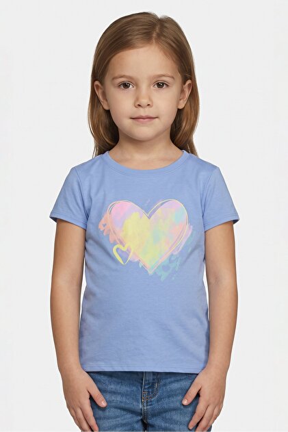 Toddlers Girl Crew Neck Short Sleeve Graphic Print T-Shirt, Sky Blue