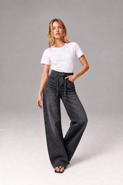 Women's Relaxed Basic Lace-Up Black Jeans