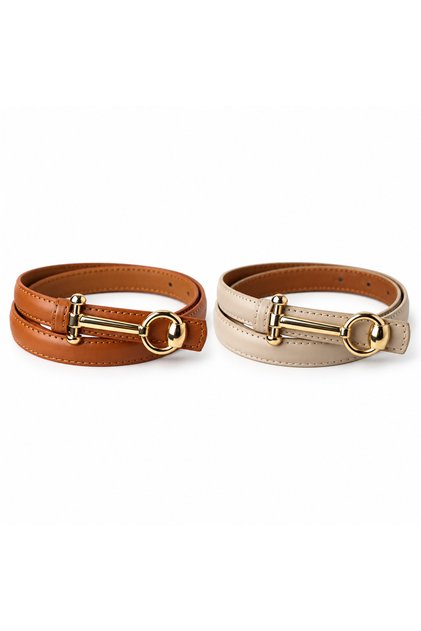 2 Pieces Genuine Leather Women's Belts with Key Buckle