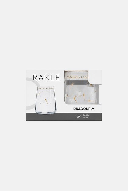 4 Pcs Dragondfly Print Glass 520 ml, Transparent