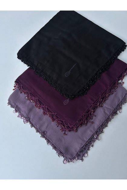 3Pcs Handcrafted Hand Embroidered Solid Color Scarf Beaded Writing Yemenite Dowry Gift 100X100Cm