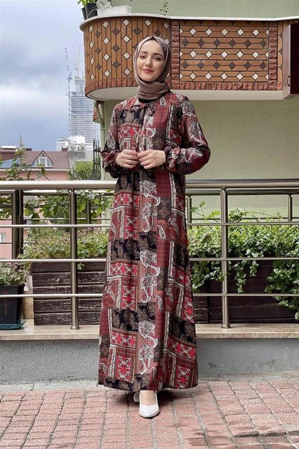 Patterned Hijab Dress Black