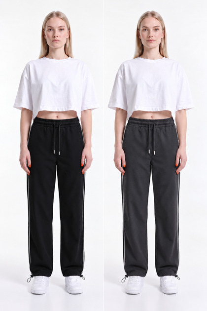 Women's Baggy Sweatpants with 3 Threaded Side Piping and Adjustable Legs