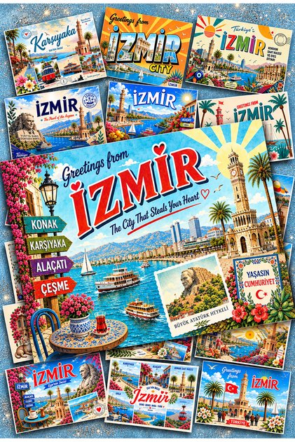 18 Li Izmir Glitter Postcard Set Karşıyaka