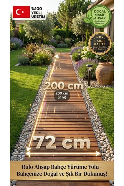 Bahçe Yürüme Yolu – 72x200 cm Dış Mekan Çim & Taş Üstü Ahşap Yol Karosu,Doğal Masif Ahşap Halatlı Rulo Bahçe Yürüme Yolu %100 Yerli Üretim