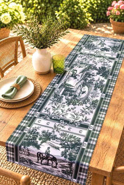Green Flowers and Horses Patterned Runner/Tablecloth/Placemat