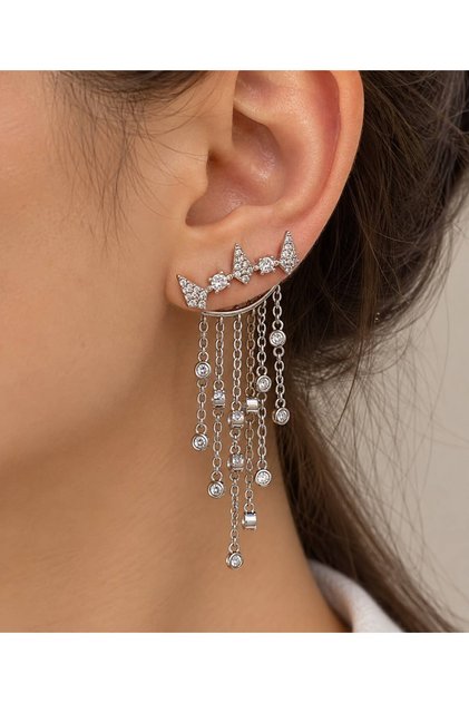 Işıltılı Taç Zincir Sallantılı Küpe – 14K Kaplama