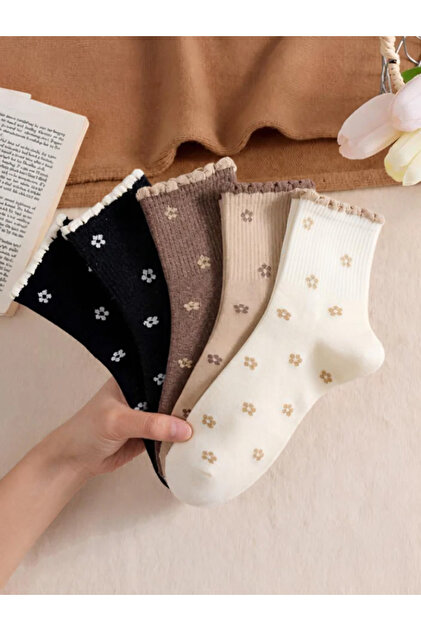 Women's 5 Pairs Ultra Comfortable Socks Floral Detailed Winter Colors and Comfort Seasonal Socks