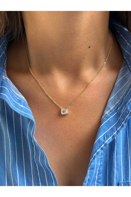 Baget Kesim Zirkon Taşlı Minimal Kolye