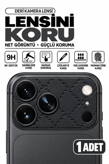 (Leather Stitched) iPhone 17 Pro Max / 18 Pro Max Compatible Camera Lens Protector with Frame Ar+Af Full Coverage Protective Glass