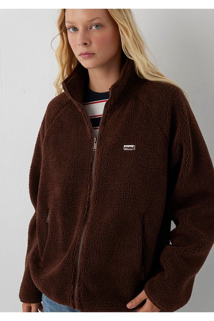 Logo Dik Yaka Sherpa Ceket Loose Fit / Bol Rahat Kesim 1120408-88062