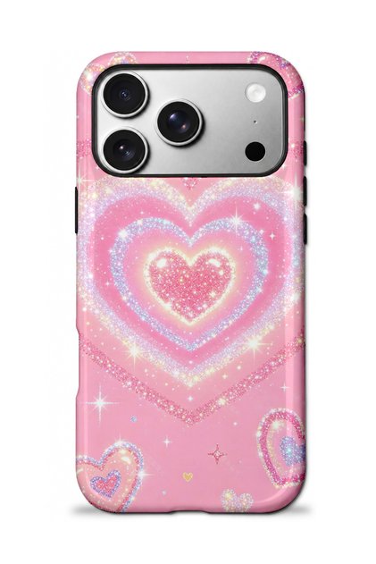 Compatible with iPhone 18 Pro - Pink Heart, Double Layer Cover, Glossy Surface Protective Case