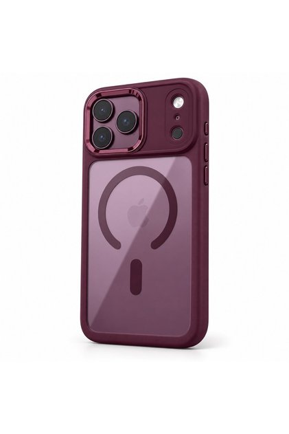 Apple iPhone 18 Pro Max Compatible Burgundy Armor Chrome Magsafe Luxury Case