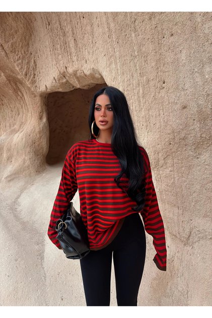 Red Mercerized Striped Knitwear