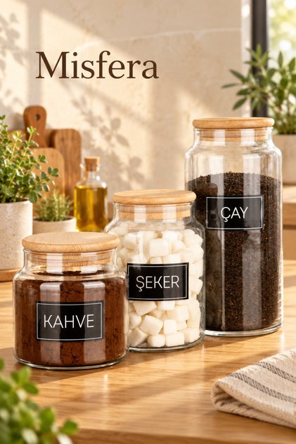 Set of 3 Wooden Vacuum Lids, Tea, Sugar, Coffee Labels, and 3 Size Glass Jars