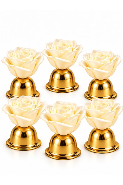 6'lı Kahve Yanı Gül Kovası Metal Ayaklı Yapay Gül Dekoratif Masa Süsü Söz Nişan Gold Renk