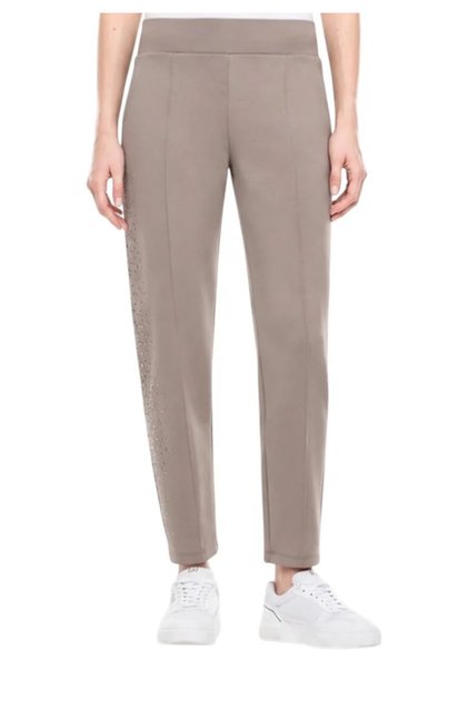 Women's Slim Fit Beige Sweatpants with Artificial Stone Pattern on the Sides and Pleated Jersey Fabric