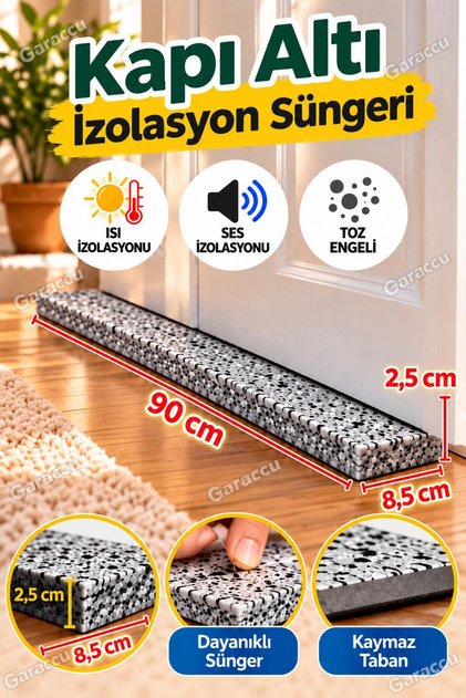 Yapışkanlı Kapı Altı Isı Yalıtım Süngeri Eşik Süngeri 90 cm - Rüzgar ve Soğuk Engelleyici Koruyucu İzolasyonu