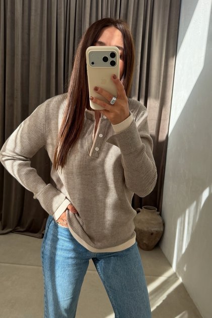 Contrast Piping Long Sleeve Knitwear Vi̇zon