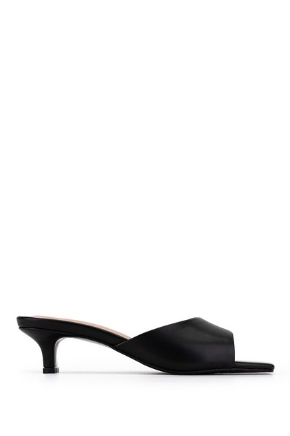 Women's Genuine Leather Black Heeled Slippers
