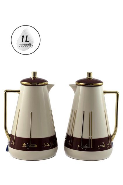 2-Piece Tea & Coffee Flask, 1 Liter, White & Burgundy & Gold
