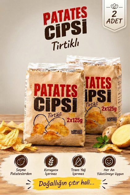 Tırtıklı Patates Cipsi 2'li Paket 2 x 125 g (Toplam 500 g) Doğal Çıtır Cips