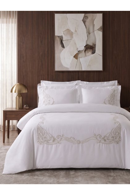 Perla Embroidered Cotton Satin Double Duvet Cover Set