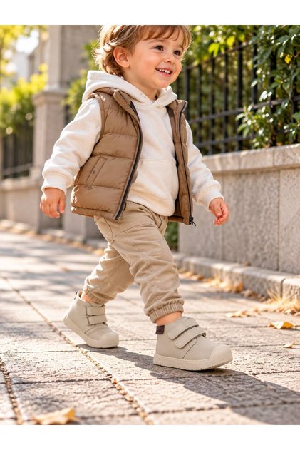 Lino Unisex Kids Beige Double Velcro Daily Boots