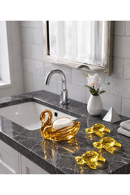 Decorative Bathroom Accessory Set Swan Soap Dish and Turtle Set of 3 (4 Pieces)