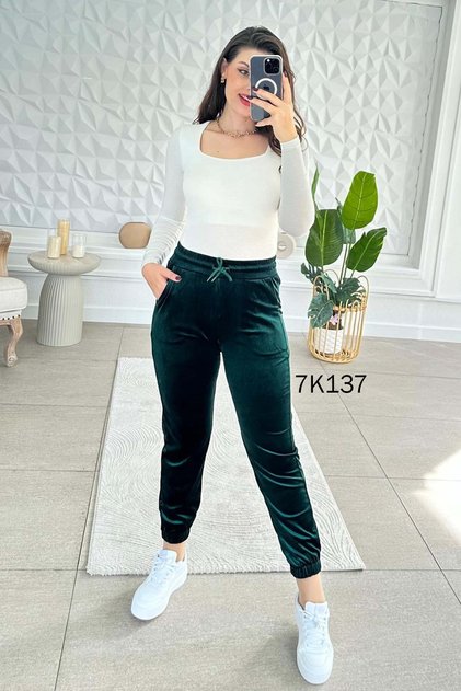 Velvet Trousers with Elastic Cuffs 7K137