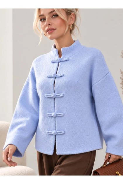 Women's Judge Collar Chinese Buttoned Wide Cut Cardigan 8763