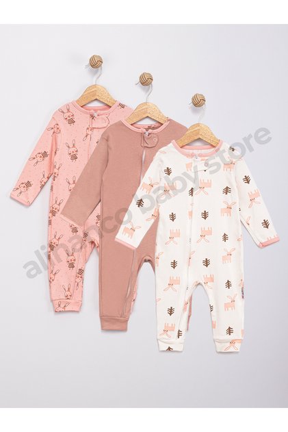 100% Cotton 3-Piece Baby Girl Jumpsuit Without Booties