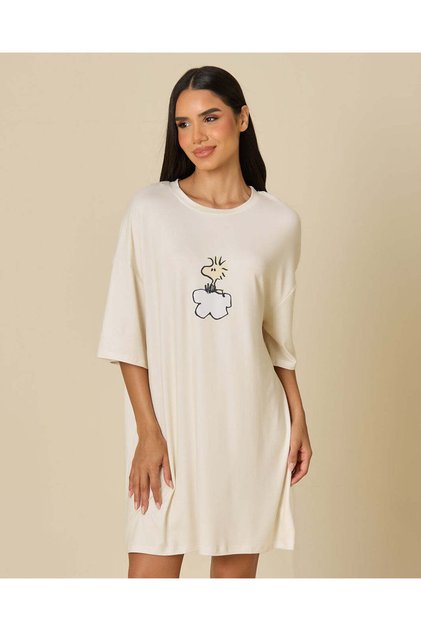Women Beige Printed Nightshirt